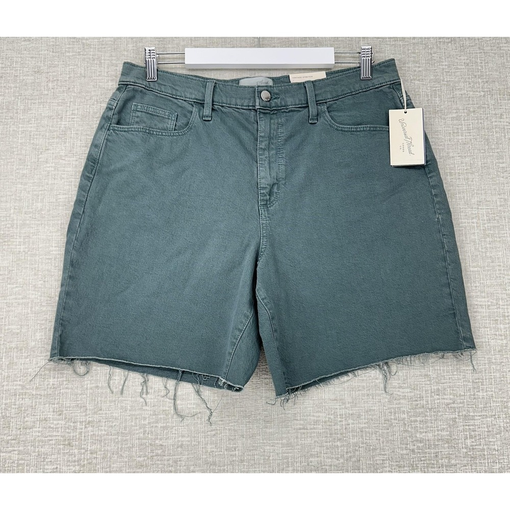 Universal Thread Shorts Womens 12 Teal Vintage Bermuda 7 Inseam Raw Hem Stretch